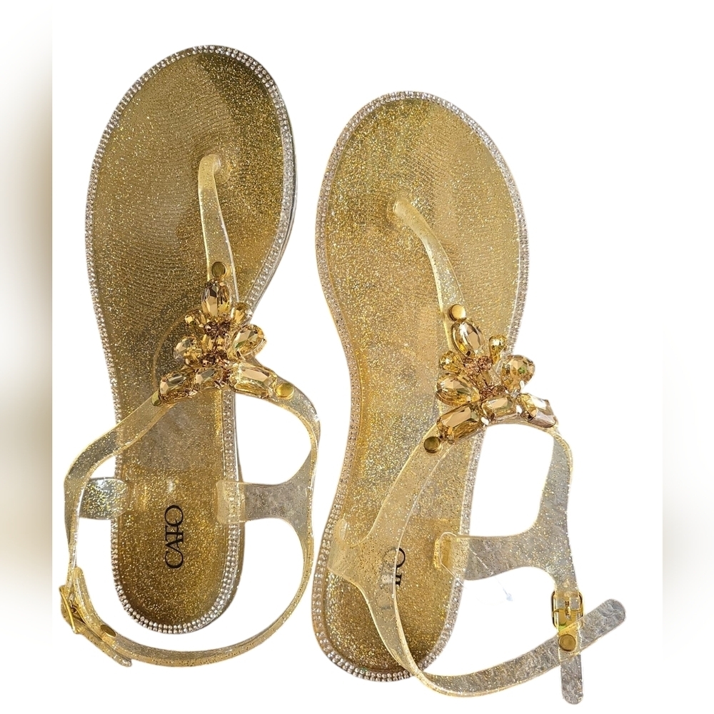 Gold Glitter Jelly Sandals Sz 9